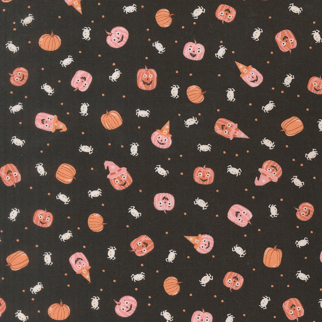 Purrs and Boos - Black Cat Mini Pumpkins - Elena Amo - Moda Fabrics - 1/2 yd