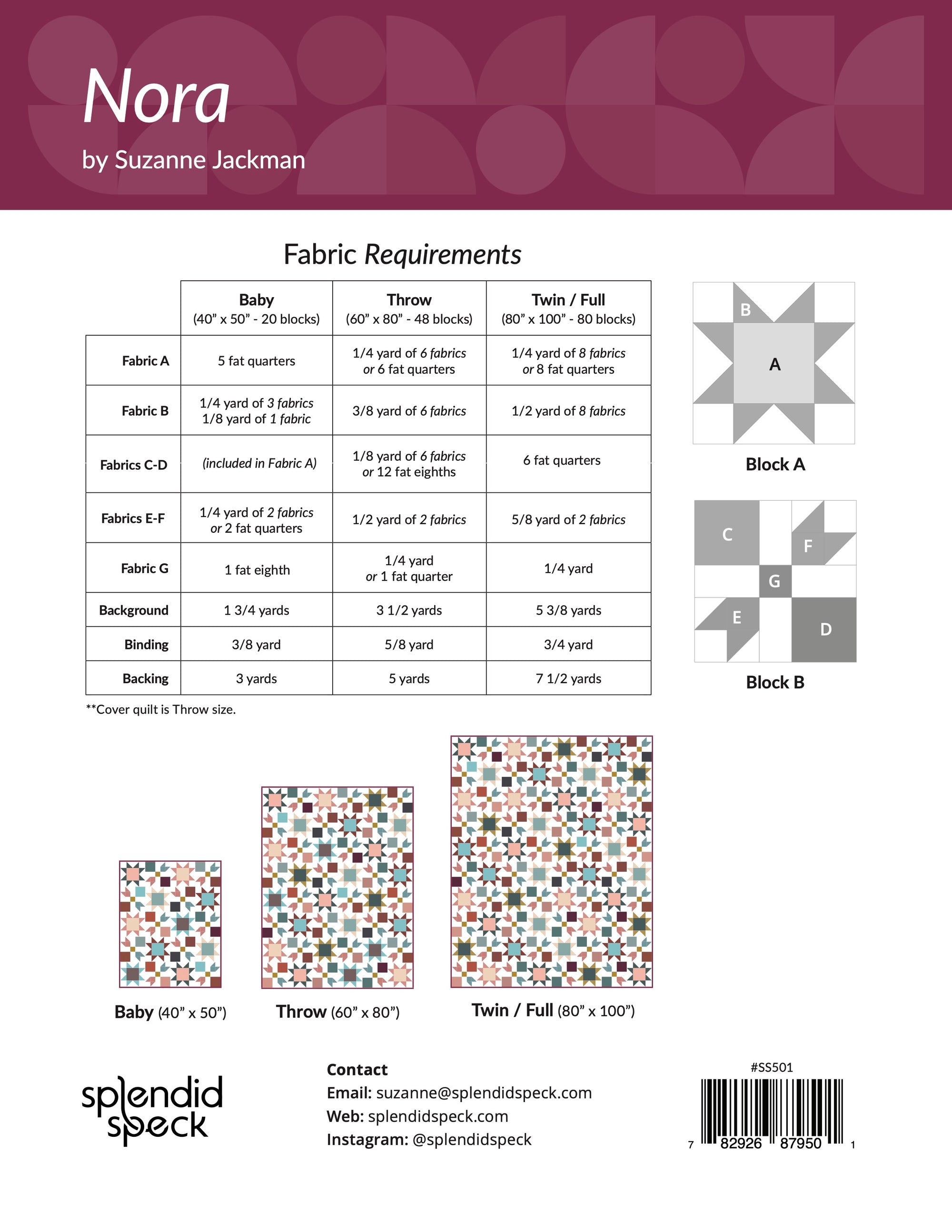 Nora - Quilt Pattern - PAPER