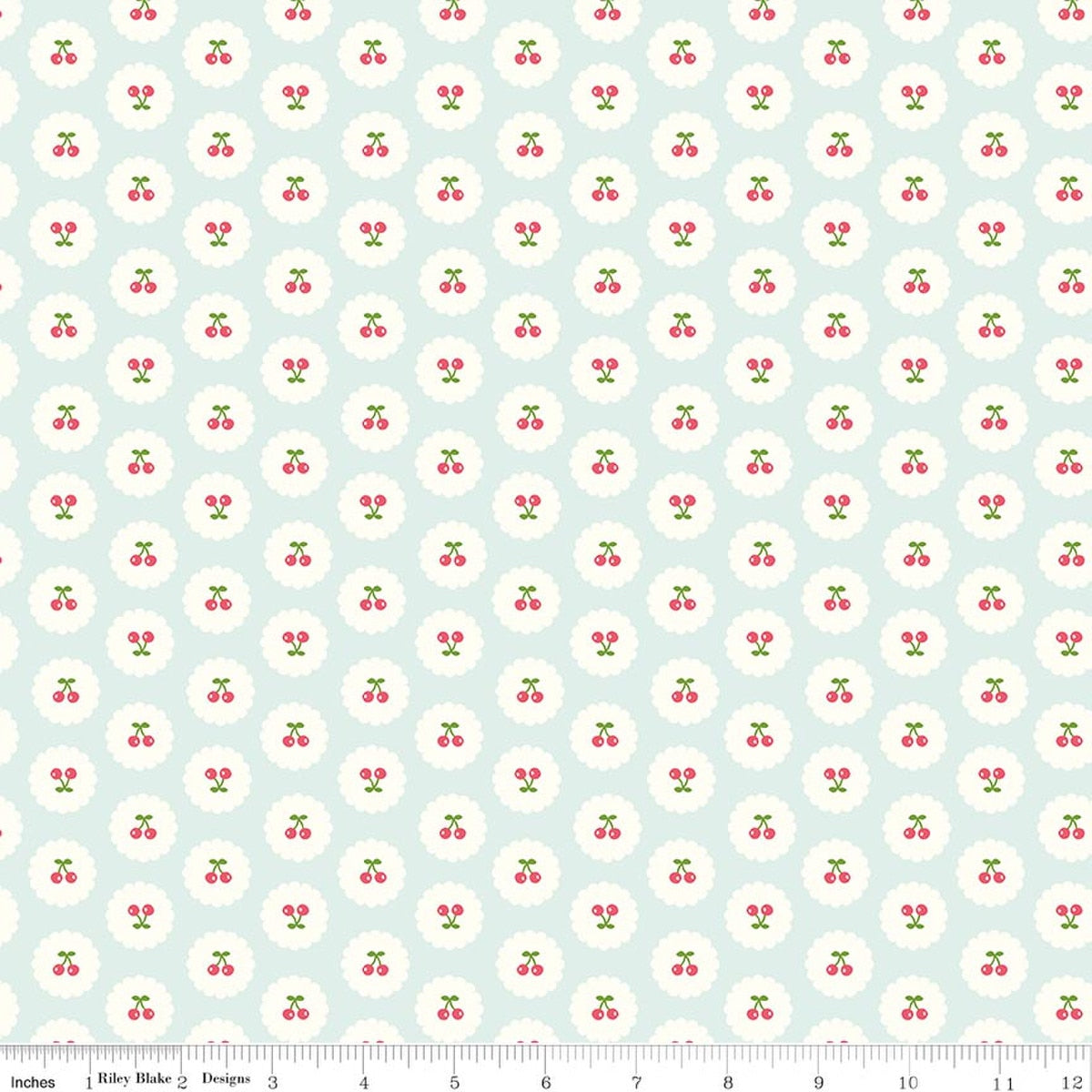 Cotton Nook - Cherries Bleached Denim - Minki Kim - Riley Blake Designs - 1/2 yd