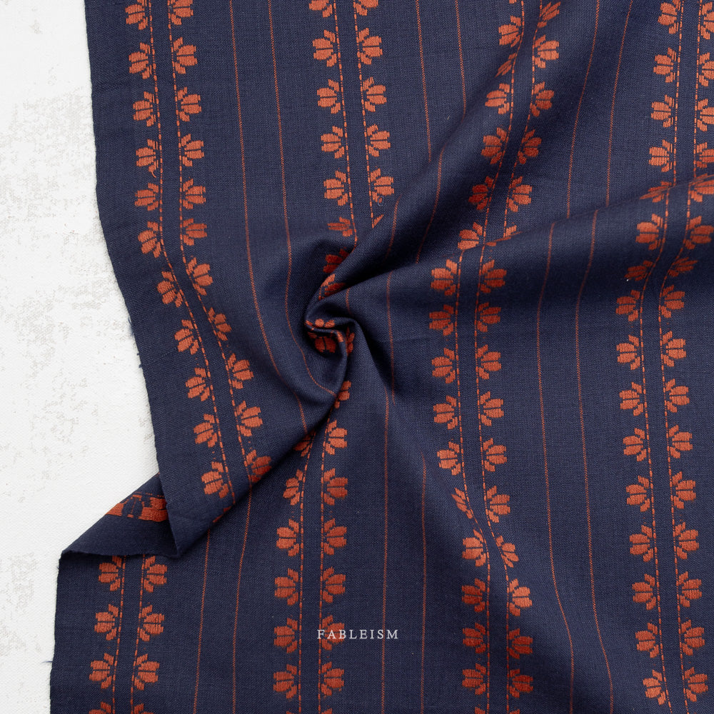 Fine and Dandy - Deco Stripe in Navy/Spice - Fableism - 1/2 yd