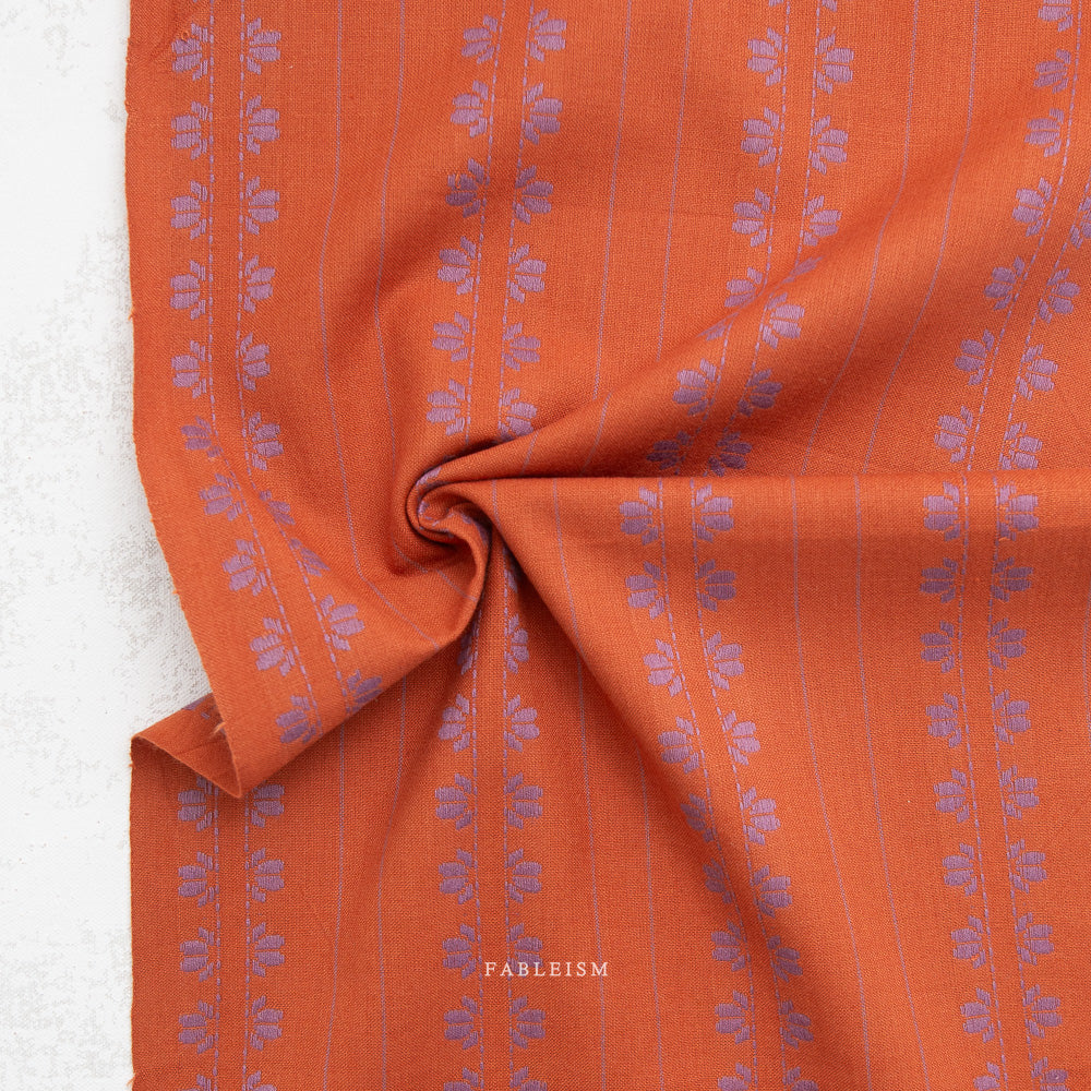 Fine and Dandy - Deco Stripe on Spice - Fableism - 1/2 yd