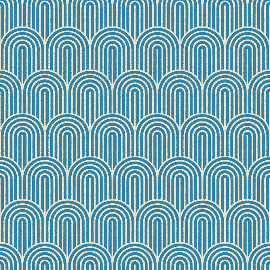 Pattern of blue arches on a blue background