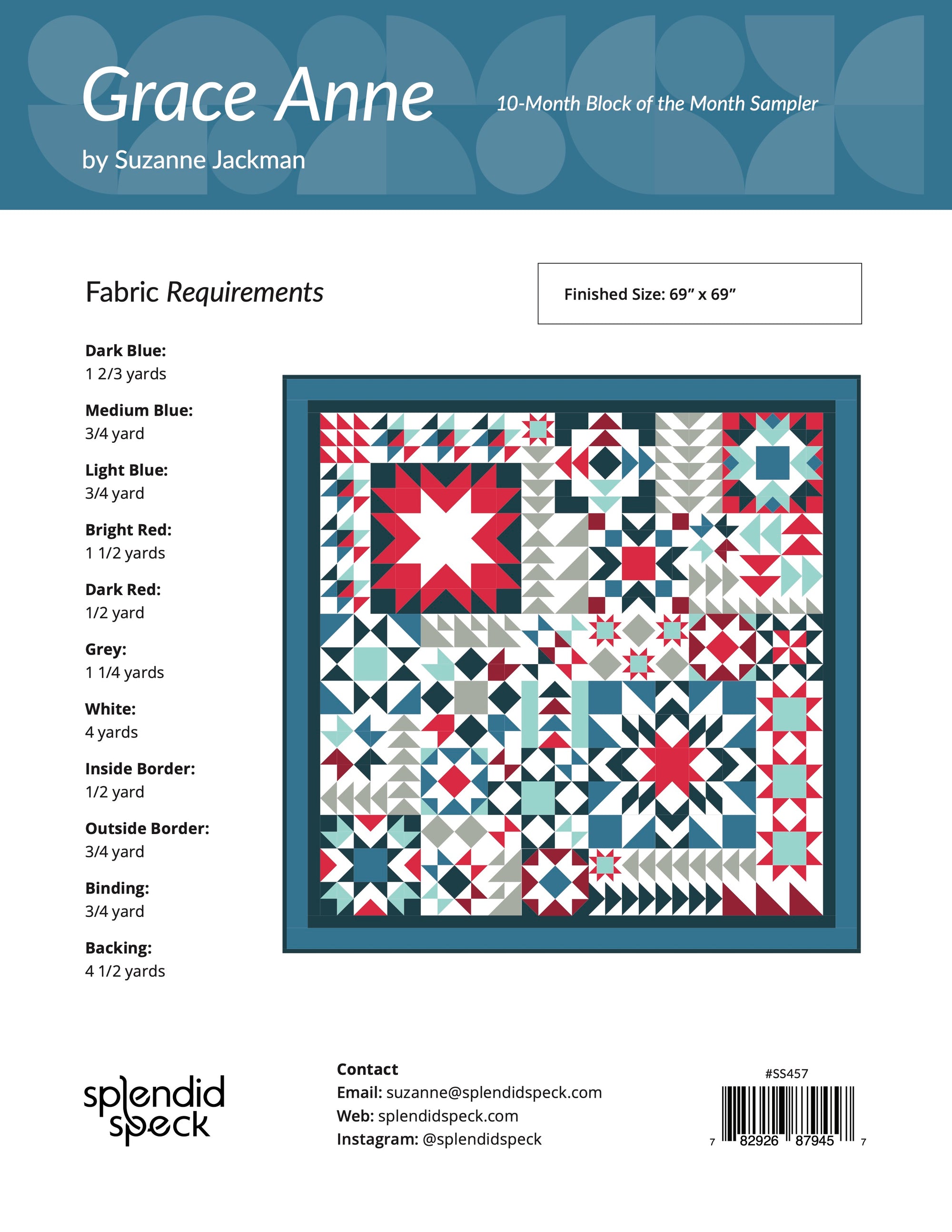 Grace Anne - Block of the Month Quilt Pattern Back - PDF