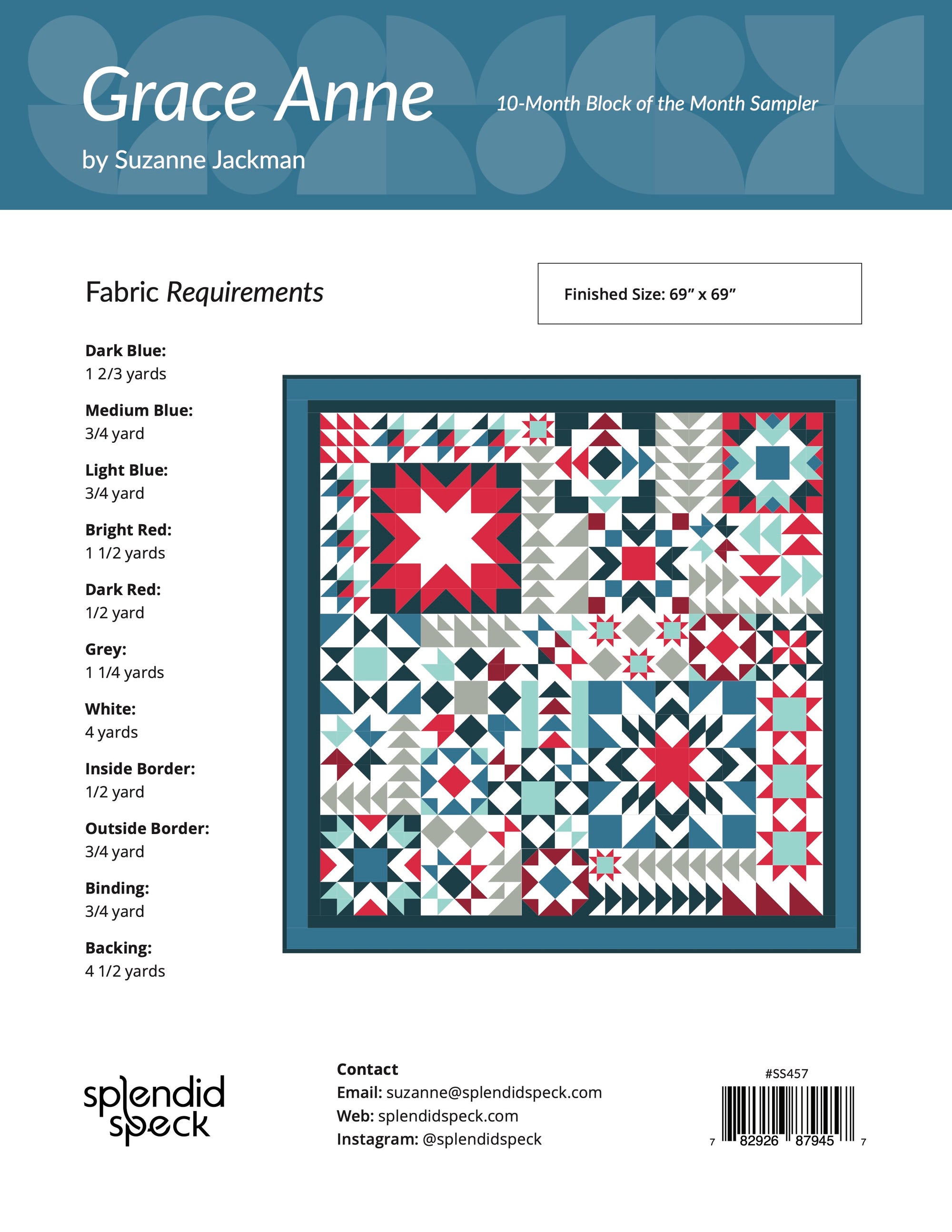 Anne Rees Designs Patterns Grace Anne - Block of the Month Quilt Pattern - PDF