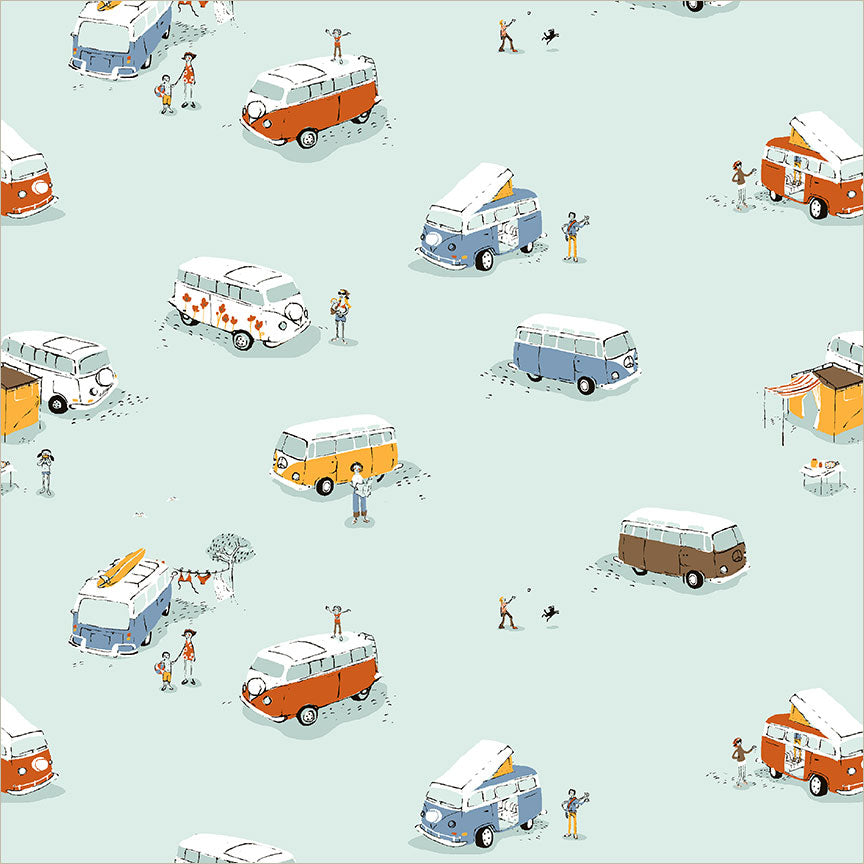 Heather Ross Favorites - Bus in Aquar - Heather Ross - Windham Fabrics - 1/2 yd