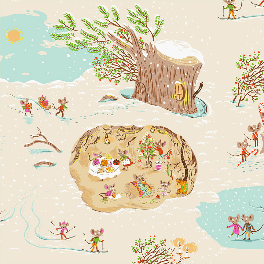 Heather Ross Favorites - Christmas Mice - Cream - Heather Ross - Windham - 1/2 yd