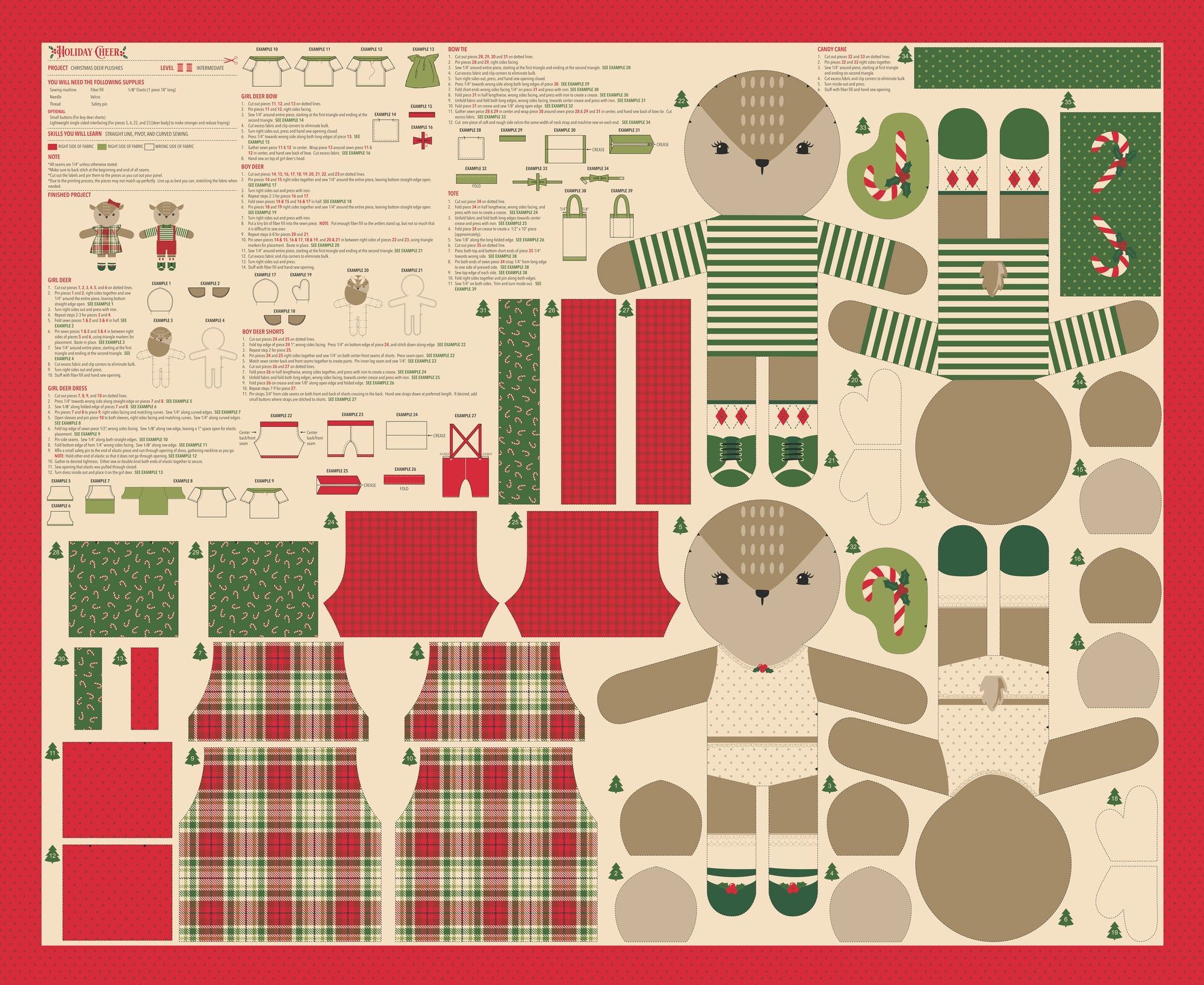 Holiday Cheer - Natural Reindeer Stuffies Project Panel - Stacy Iest Hsu - Moda