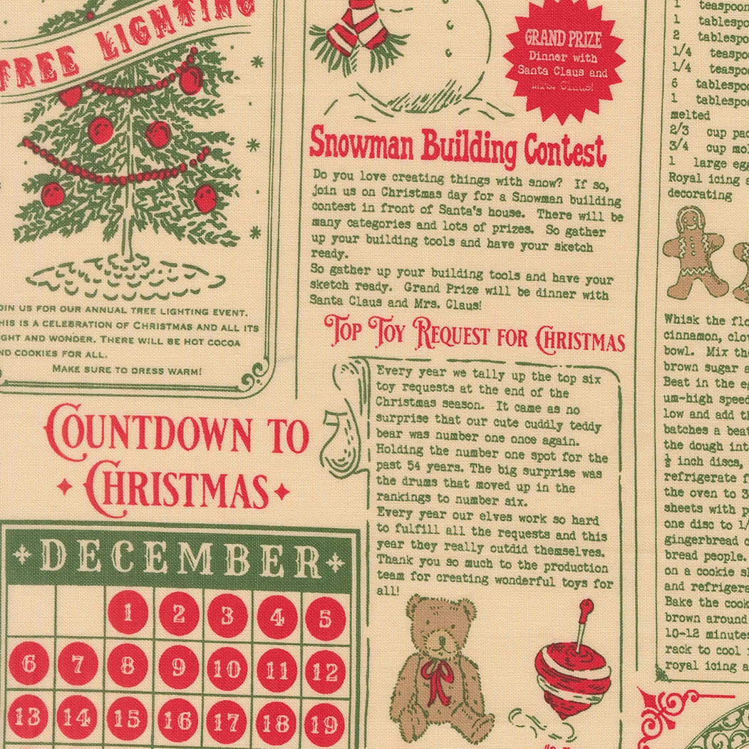 Holiday Cheer - North Pole News- Natural - Stacy Lest Hsu - Moda Fabrics - 1/2 yd