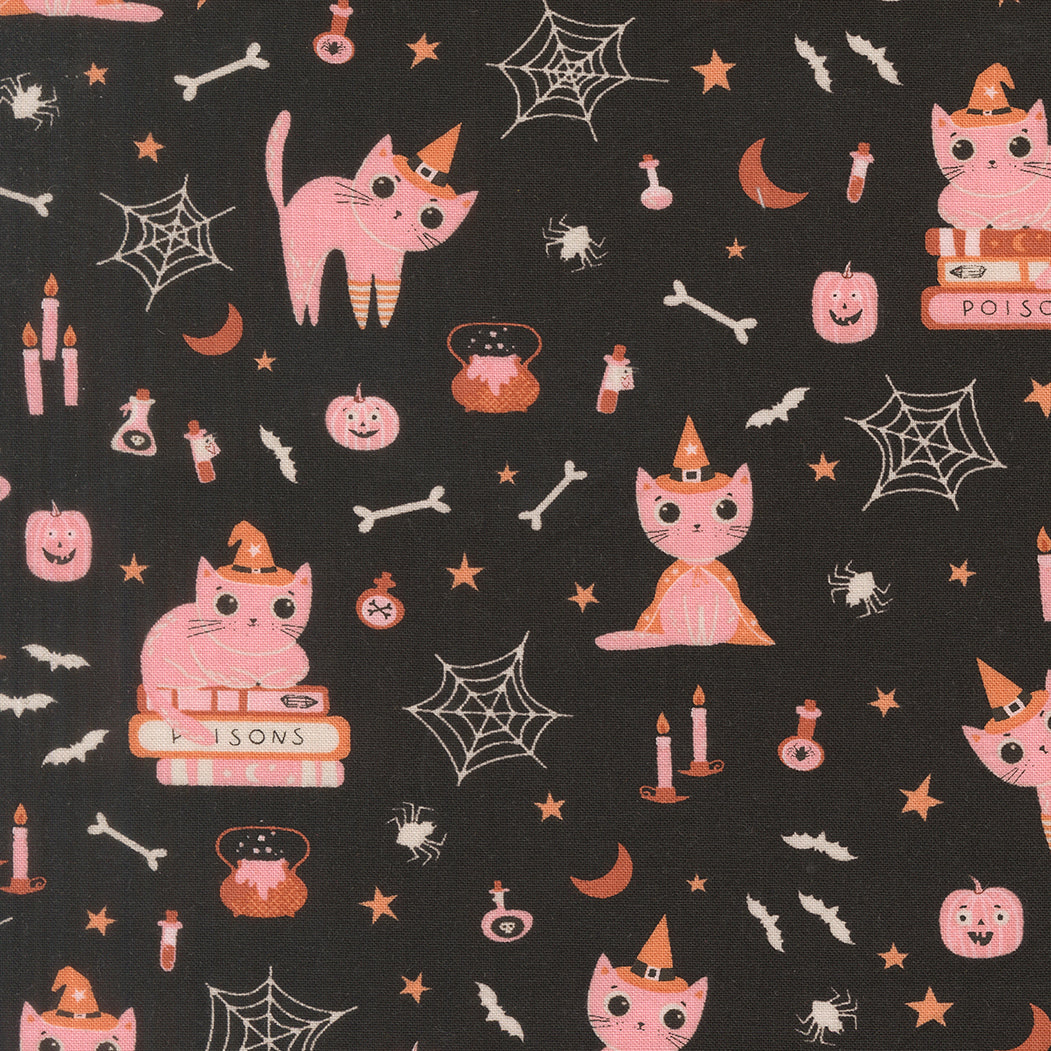 Purrs and Boos - Black Cat - Elena Amo - Moda Fabrics - 1/2 yd