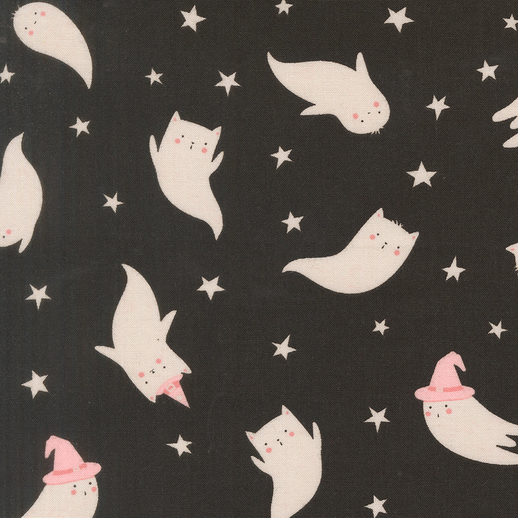 Purrs and Boos - Black Cat Ghosts - Elena Amo - Moda Fabrics - 1/2 yd