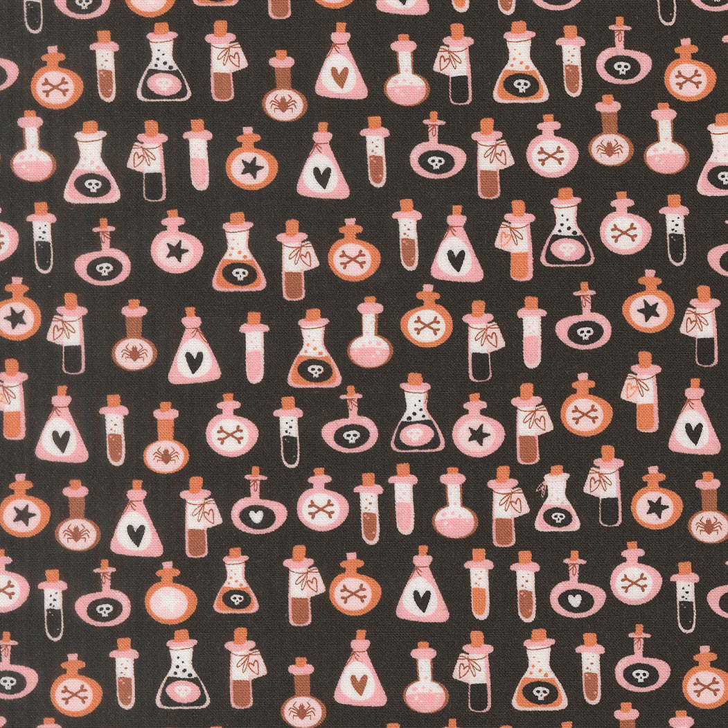 Purrs and Boos - Black Cat Potions - Elena Amo - Moda Fabrics - 1/2yd