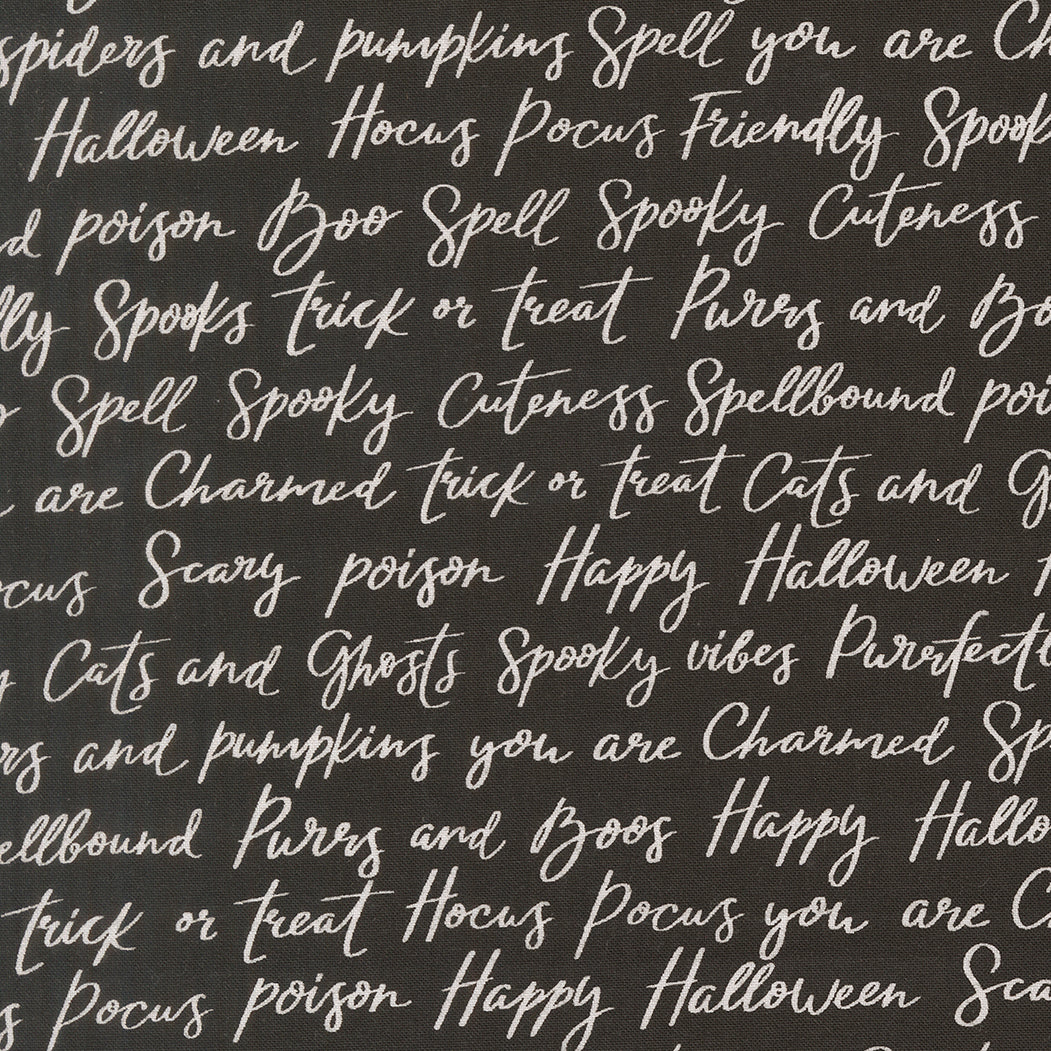 Purrs and Boos - Black Cat Script - Elena Amo - Moda Fabrics - 1/2 yd