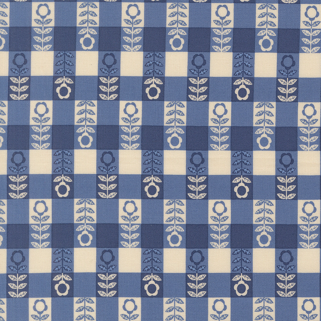 The Henhouse - Flower Plaid - Cobalt - Gingiber - Moda Fabrics - 1/2 yd