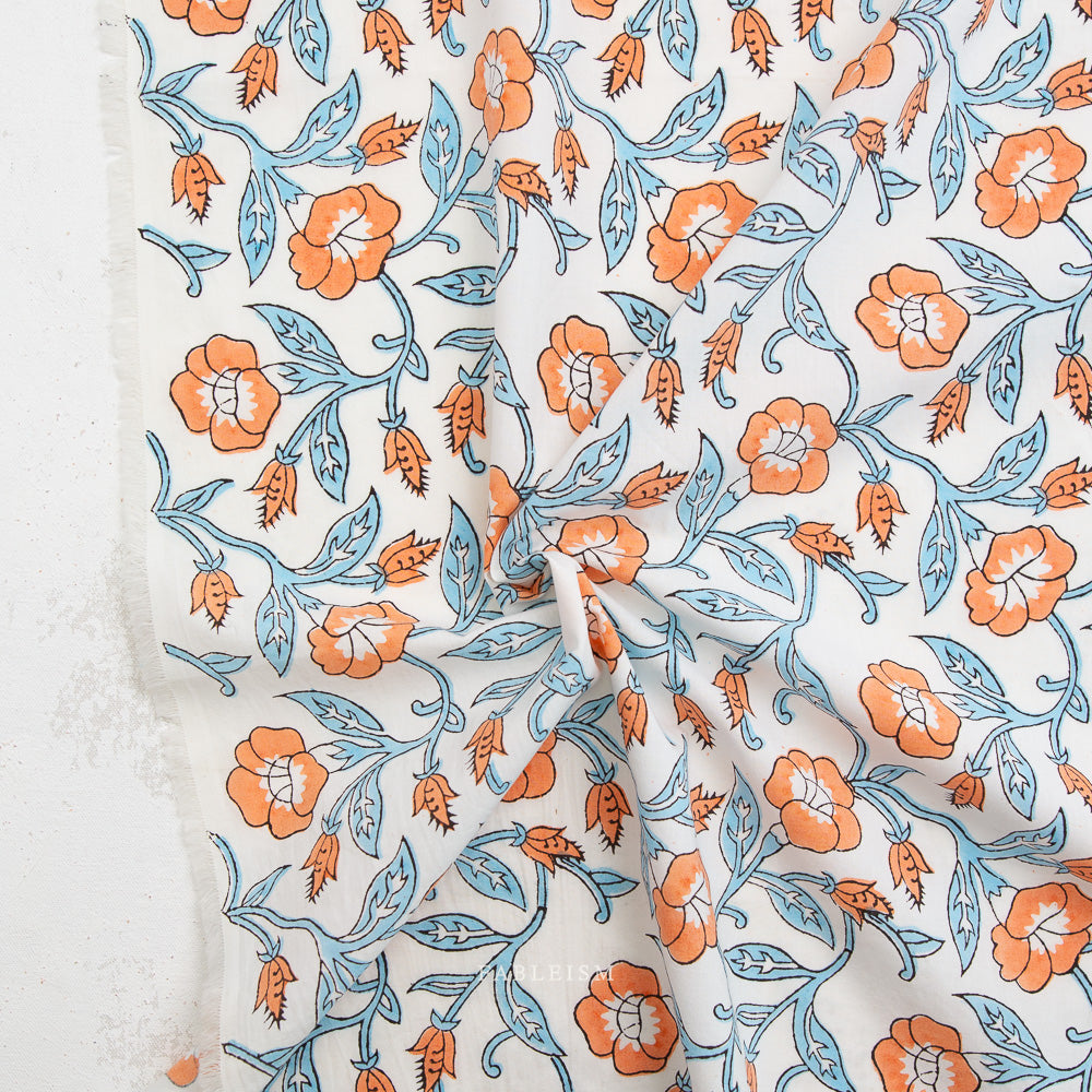Trumpet Vines in Winter - Indian Block Prints Cottage - Fableism - 1/2 yd