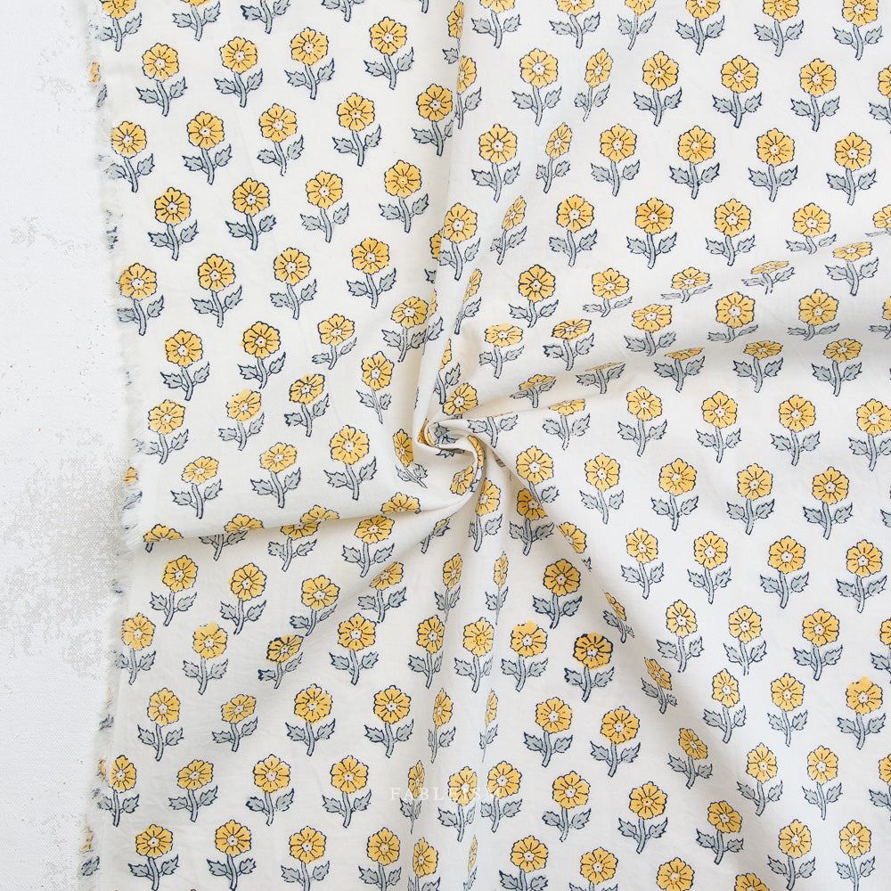 Flowerling in Yellow - Indian Block Prints Cottage - Fableism - 1/2 yd
